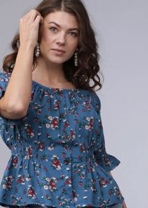 Floral Print Button-Up Peplum Top