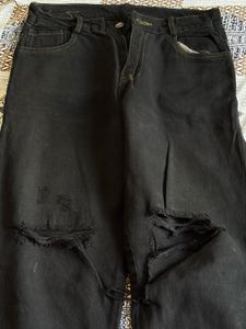 Black Ripped Wide Leg Jeans