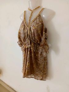 Stunning Gold Print Cold Shoulder romper