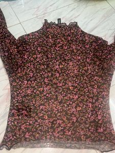 Sheer Floral Mock Neck Top