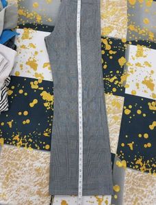 Grey Plaid Wide Leg Pants
