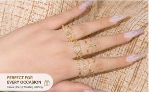 ✨ Trendy Gold Plated Adjustable Finger Rings Set |