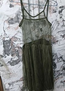 Sheer Olive👗 Green Mesh Dress