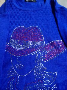 Stylish Blue T-Shirt with Rhinestone Detail