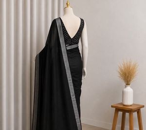 Elegant Black Saree with Blouse Material