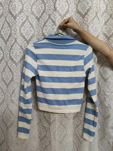 Blue and White Striped Collared Top