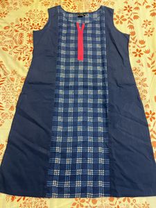 Blue Checkered Cotton Kurta