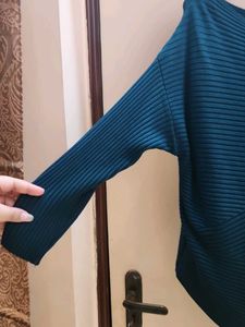 Teal Ribbed Batwing Sweater