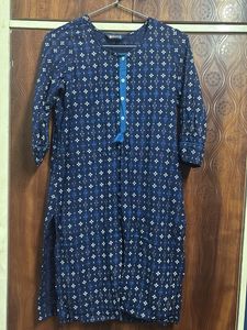 Blue Printed Cotton Kurta set with pants
