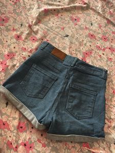 Blue Denim Cuffed Shorts