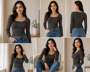 savana Striped Long Sleeve Top with Hearts