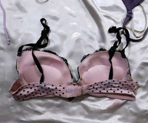Black Lace Bra with Pink Polka Dots