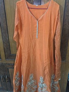 Orange Embroidered Anarkali