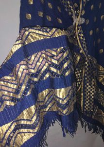 satin silk banarsi neavy blue stall duptta shawl