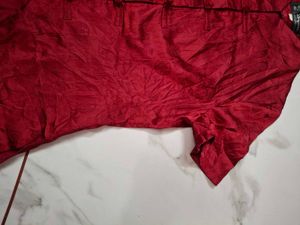 Elegant Red Silk Mandarin Collar Kurta