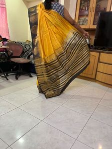 Elegant Yellow Saree with Black Border💛