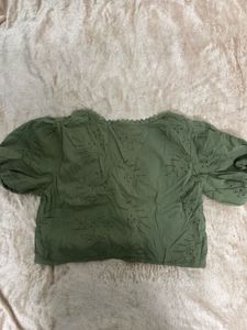Olive Green Eyelet Lace-Up Crop Top