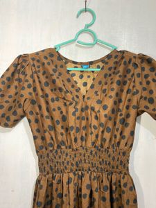 Brown Spot Tiered Midi Dress
