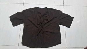 Dark Brown Tie-Front Top