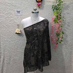 Sheer Lace One-Shoulder Top