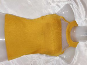 Yellow Sheer Neckline Knit Top