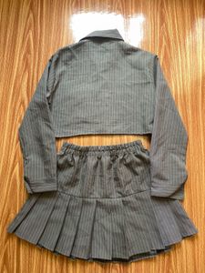 Pinstripe Crop Shirt &amp; Pleated Skirt Set