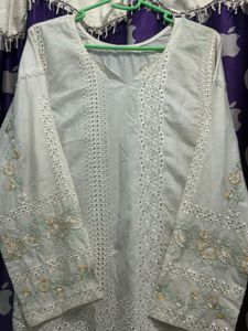 Elegant White Kurta Set with Floral Dupatta