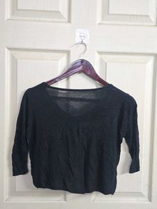 Chic Black Cropped Button-Up Top