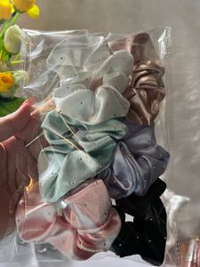 Set of 6 Sparkly Satin Scrunchies