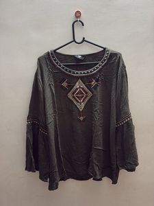 Embroidered Olive Green Top