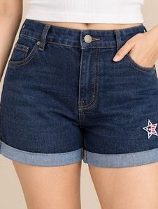 Women's Dark Wash Denim Shorts with Star Detail