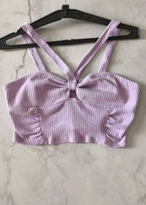 Lilac Ribbed Crop Top with Bow Detail
