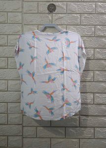 White Parrot Print Top