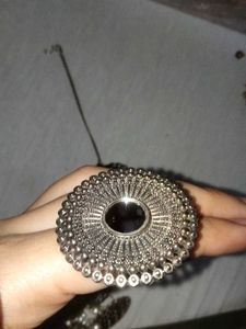 Oxidised jhumkas, maangtika, 1 ring