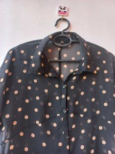 Sheer Polka Dot Button-Up Shirt