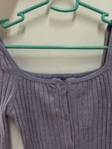 Lavender Ribbed Button-Up Top