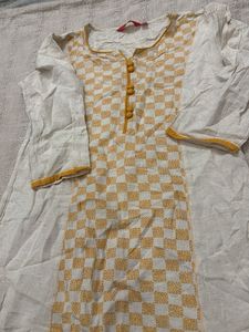 White &amp; Yellow Checkered Kurta