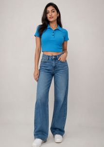Bright Blue Cropped Polo Shirt