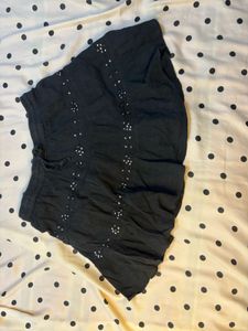 Black Embellished Tiered Mini Skirt