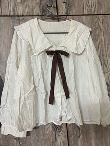 Cute White Ruffled Collar Top