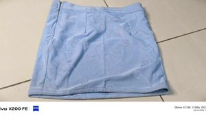 Light Blue Embroidered Mini Skirt