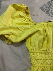Yellow Puff Sleeve mini Dress