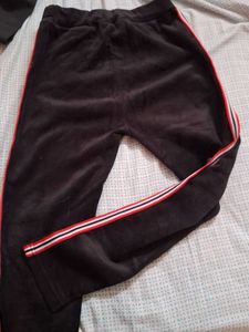 Velour Track Pants with Striped Detail