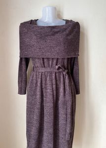 Tailored Cozy Long-Sleeve Cowl Neck Dress