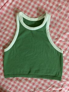 Green Ribbed Crop Tank Top