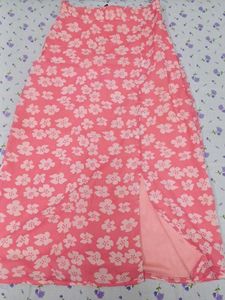 pink slitted long skirt