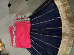 Elegant Blue Lehenga with Pink Choli