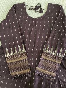 Elegant Dark Brown Anarkali Kurta with Golden Buti
