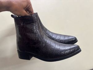Brown Croc embossed Chelsea Cuban Heel