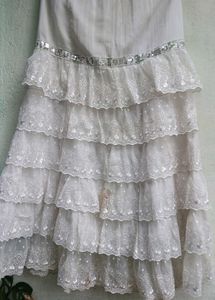 White Tiered Lace Embroidered Skirt